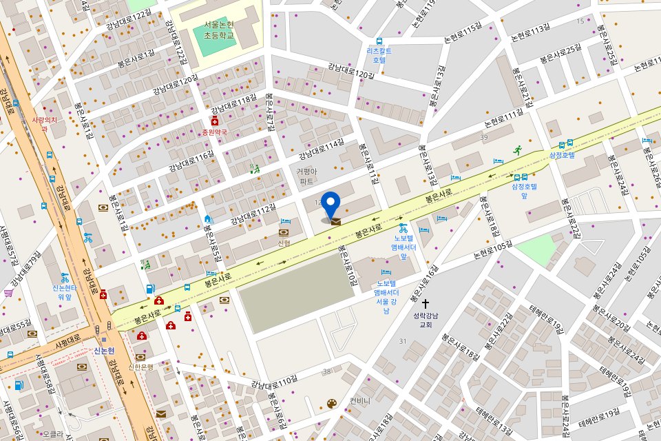 FactoryLab.Ai オフィスの地図（ソウル江南区奉恩寺路129）